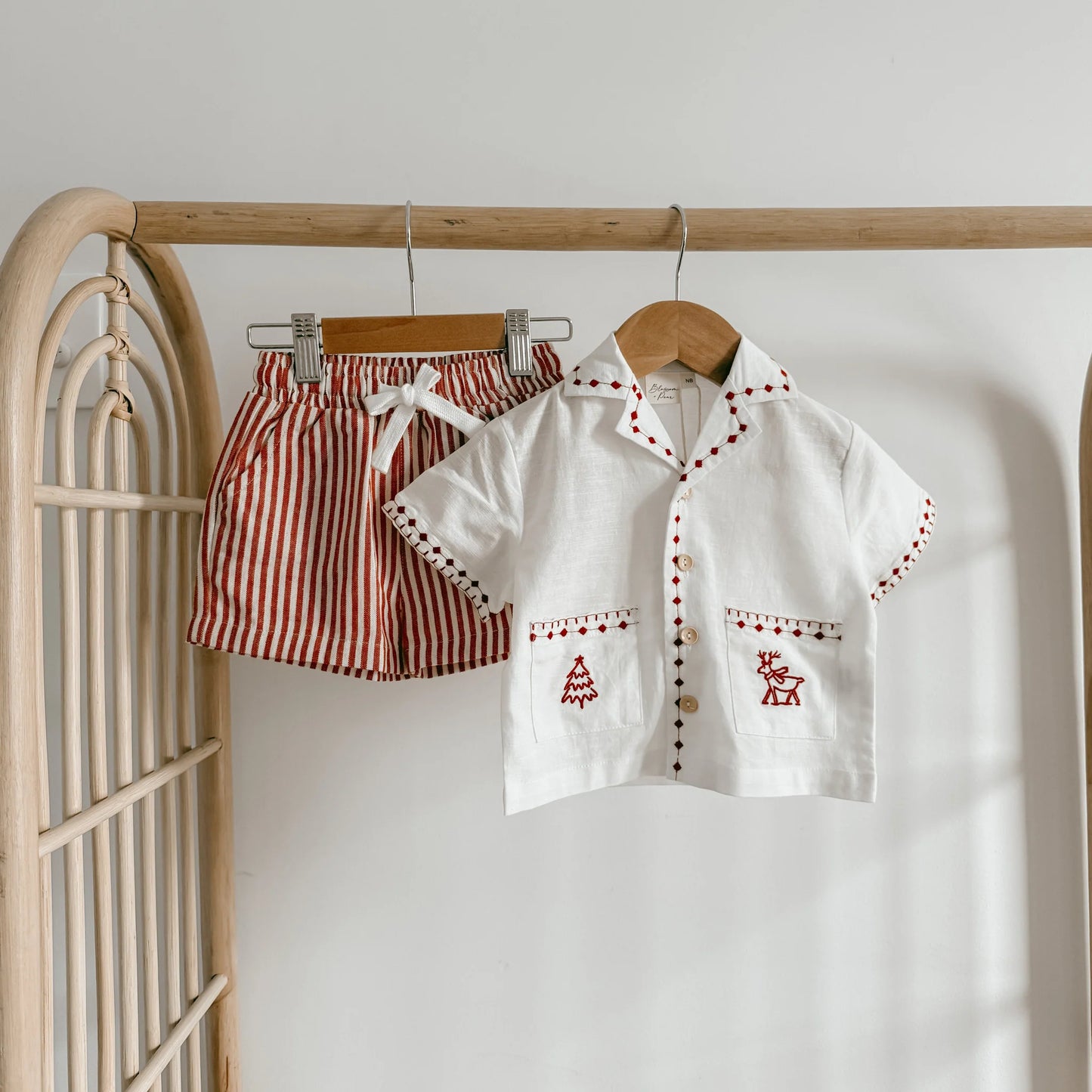 Embroidered Christmas Button Down Red