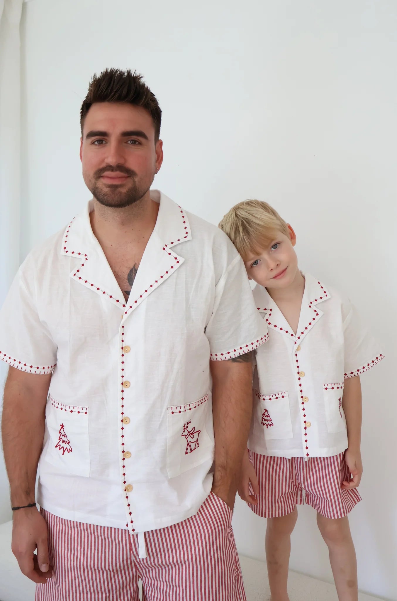 Embroidered Christmas Button Down Red