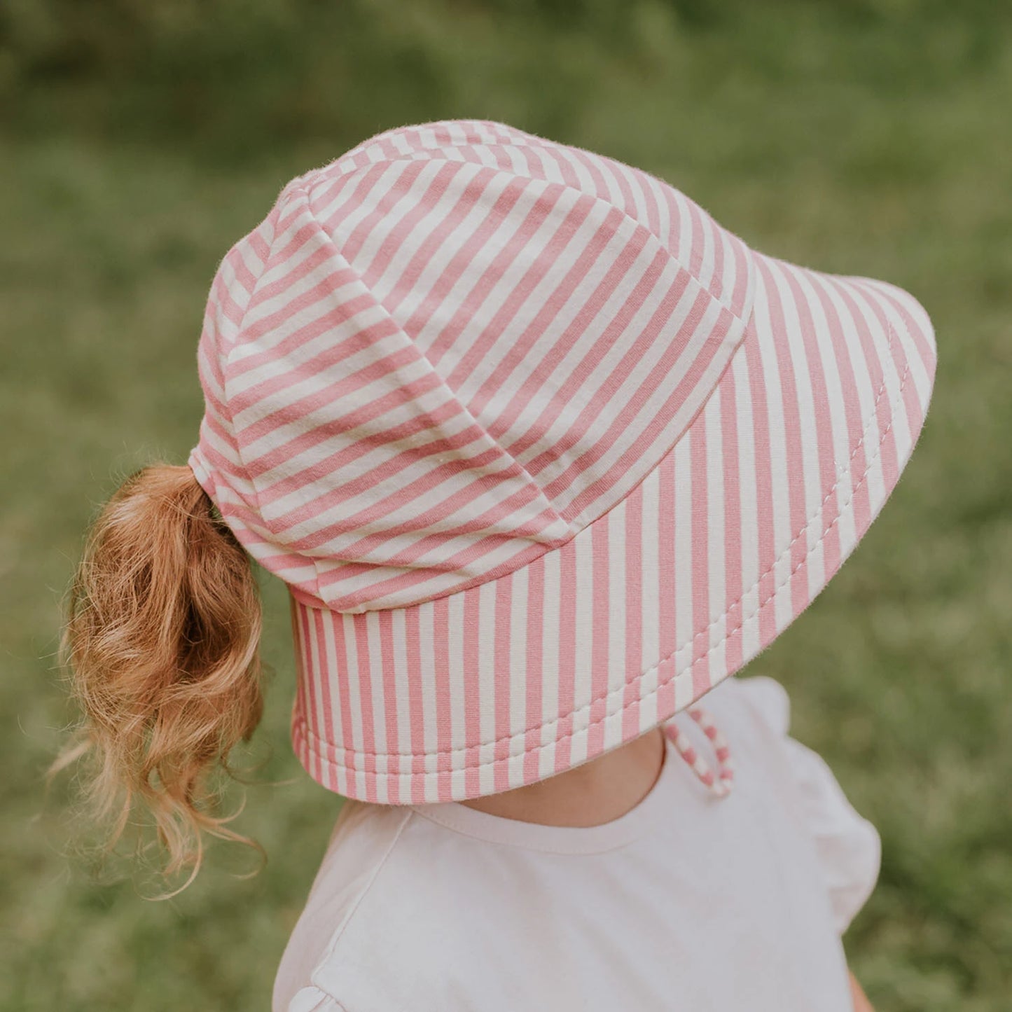 Ponytail Bucket Sun Hat Pink Stripe