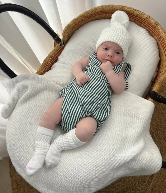 Candy Stripe Cross Back Romper - Green