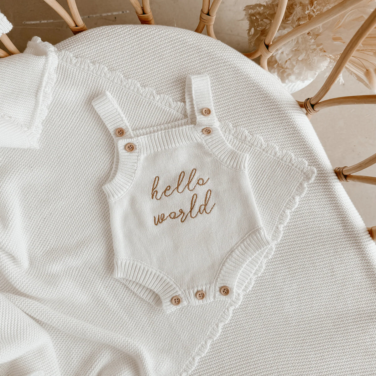 'Hello World' Singlet Knit Romper - Milk