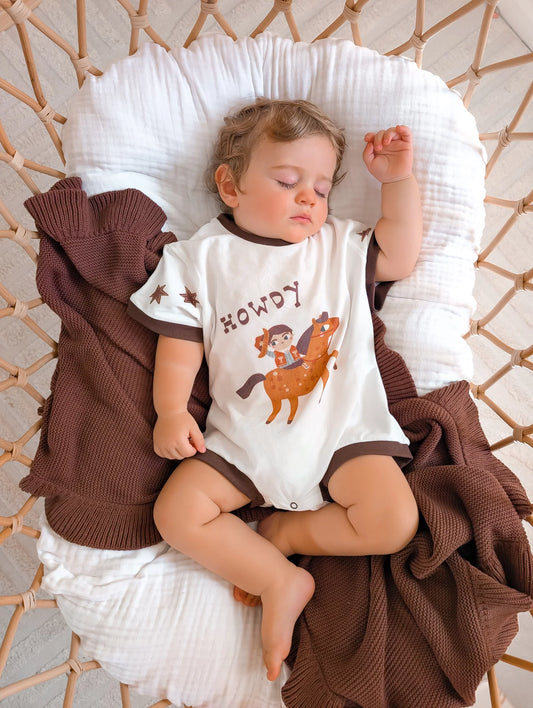 'Howdy' Slouch Romper - Milk