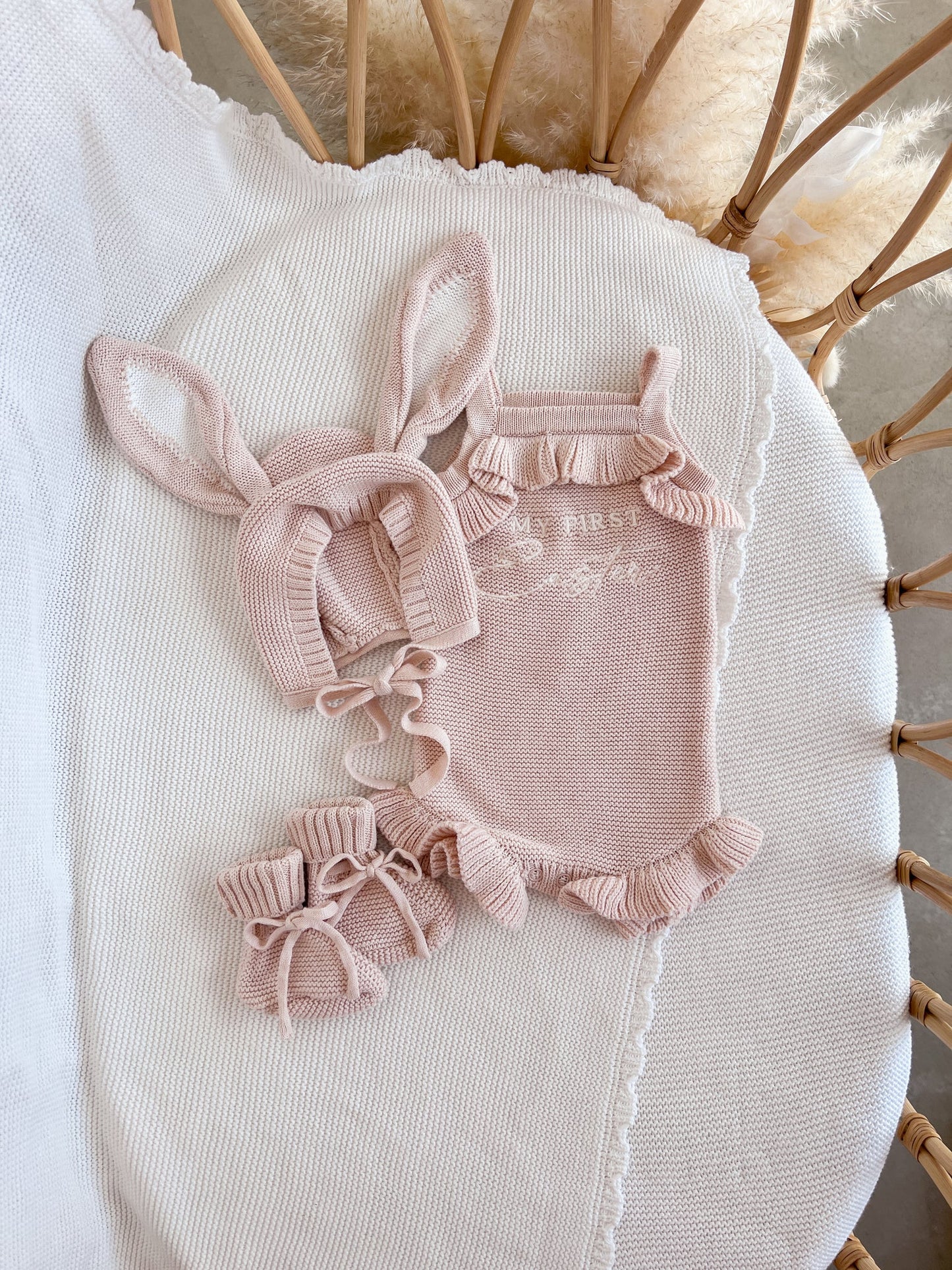 'My First Easter' Singlet Knit Frill Romper - Pink Lemonade