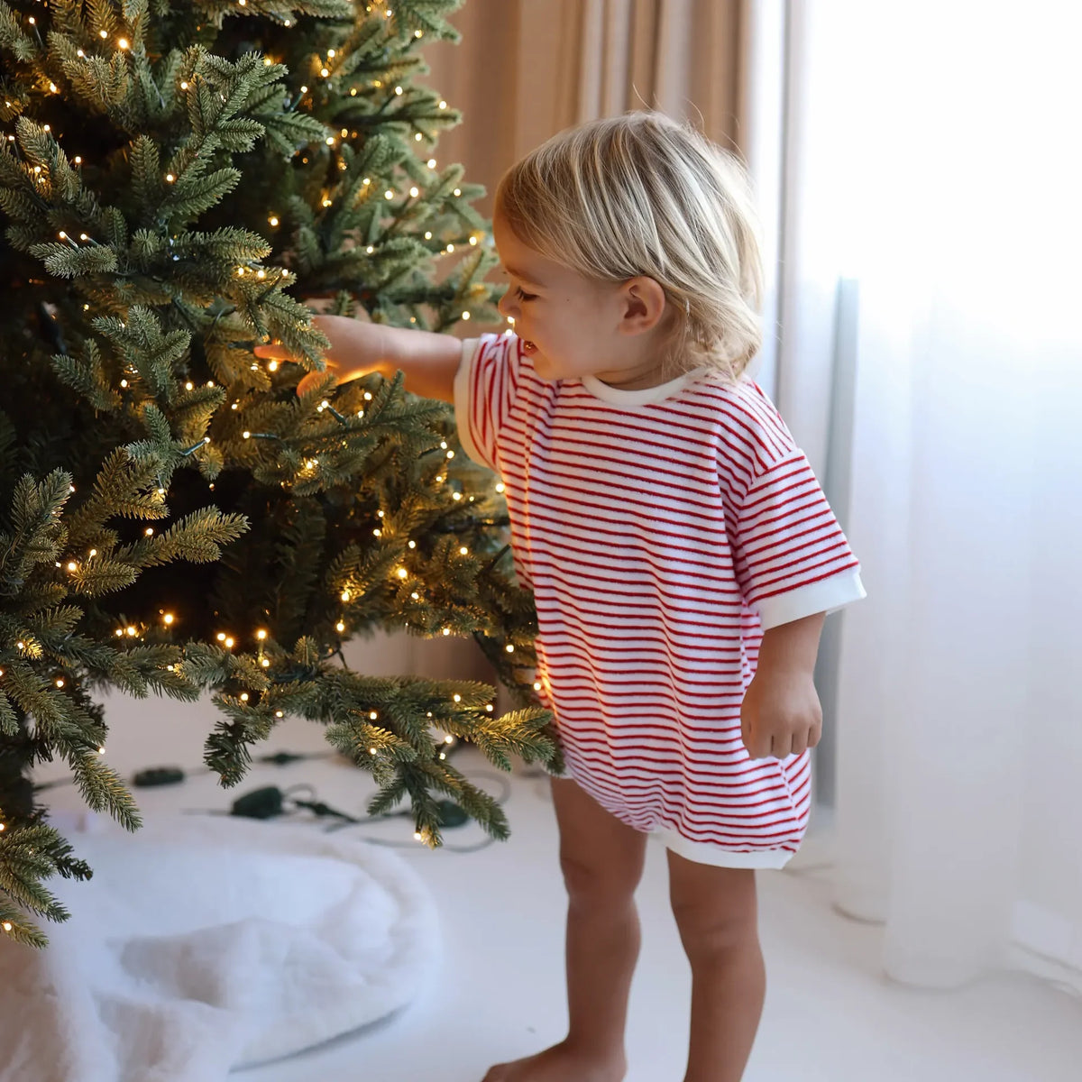Stripe Terry Slouch Romper - Cherry