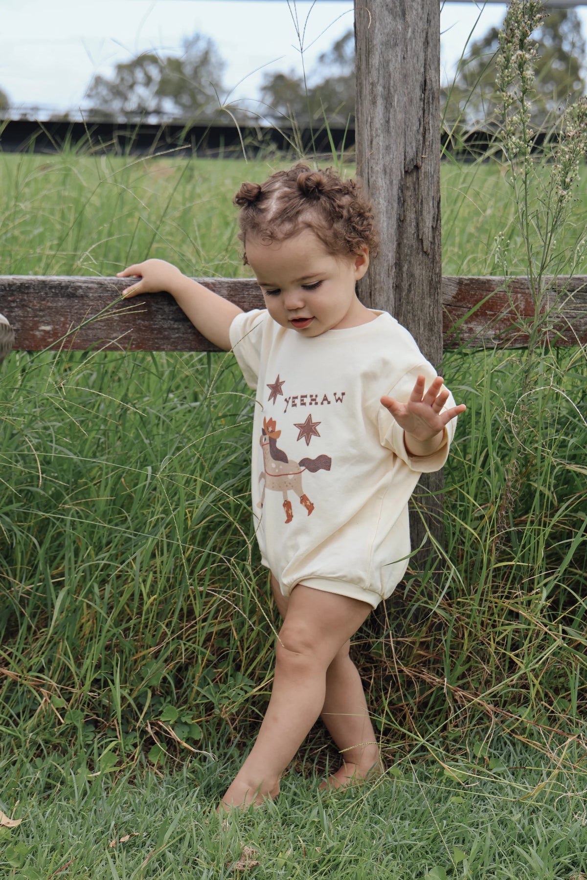 'Yeehaw' Slouch Romper - Buttermilk