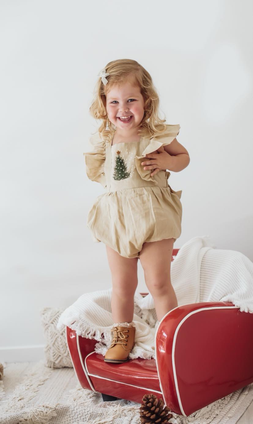 Sweet Child of Mine - Girls Linen Romper - Oak