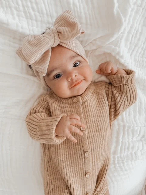 Chunky Waffle Bow Headband Beige