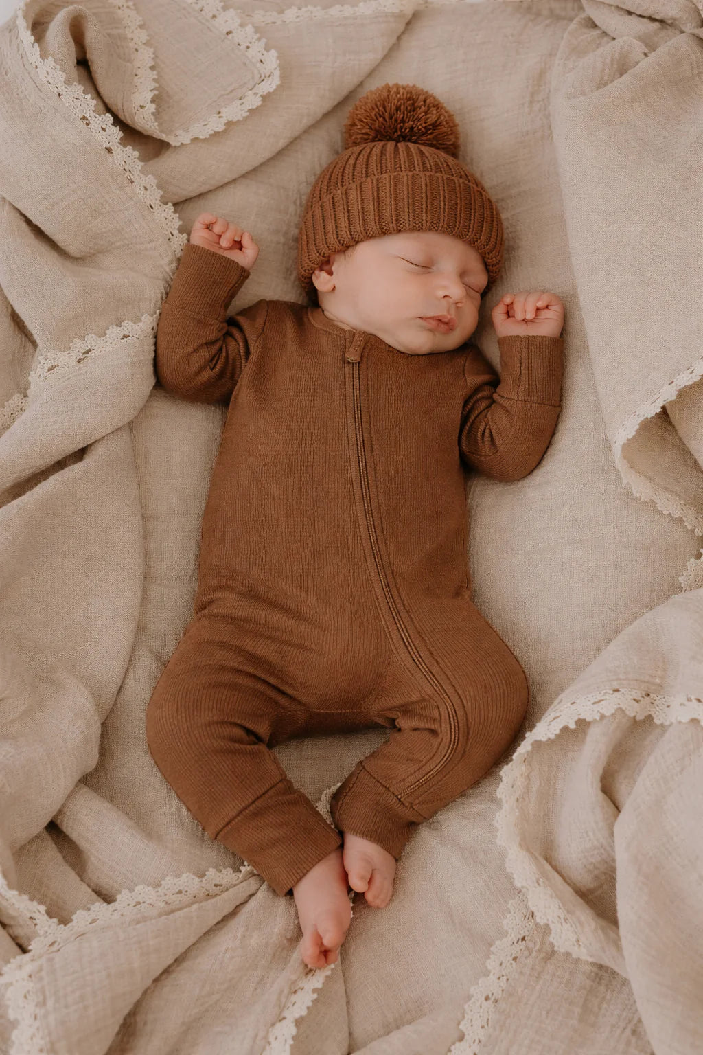 Chocolate Pointelle Zipsuit