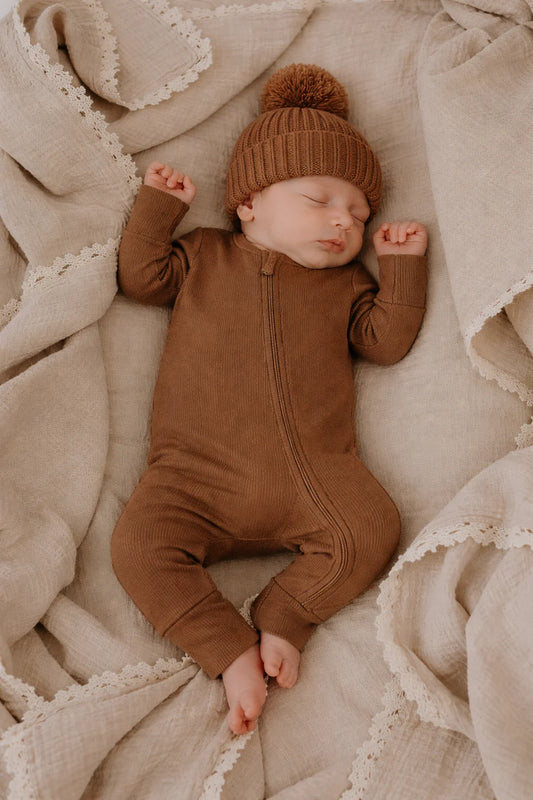 Chocolate Pointelle Zipsuit