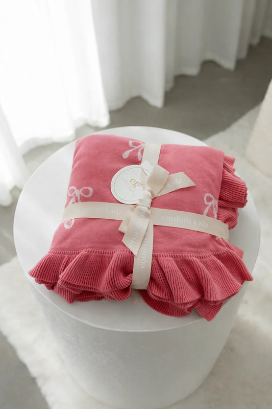 Reversible Knit Blanket | Pink Bows