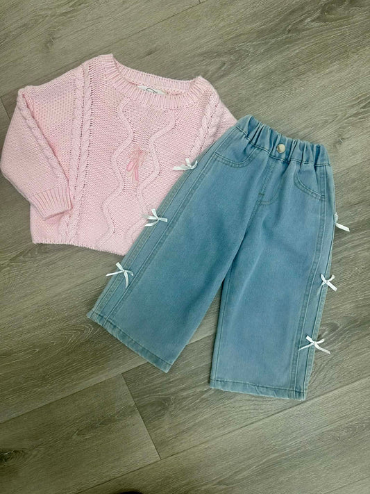 Denim Bow Jeans - Light Denim