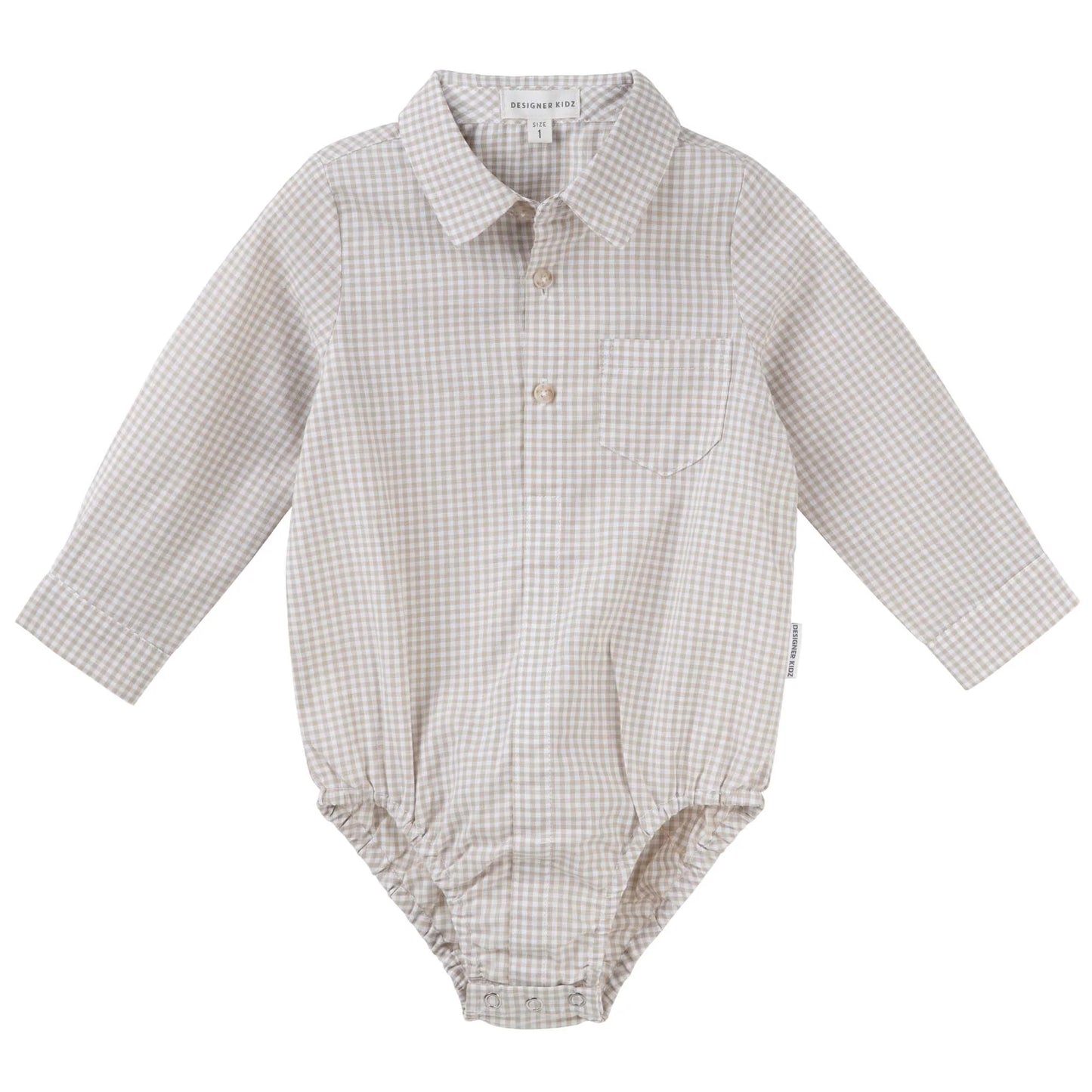 Designer Kidz - Oliver L/S Gingham Romper - Oat