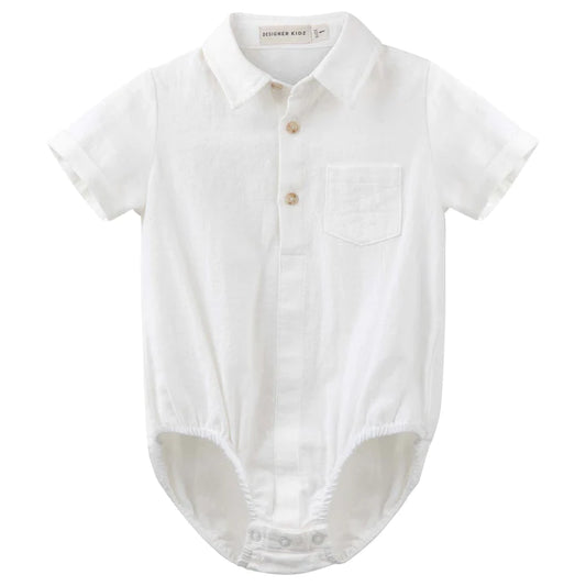 Archie S/S Button Romper - Ivory