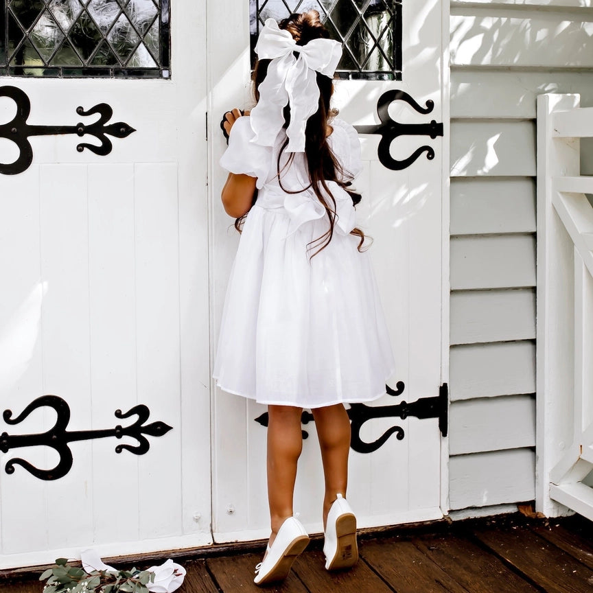 Noa Puff Sleeve Bow Back Dress - Ivory