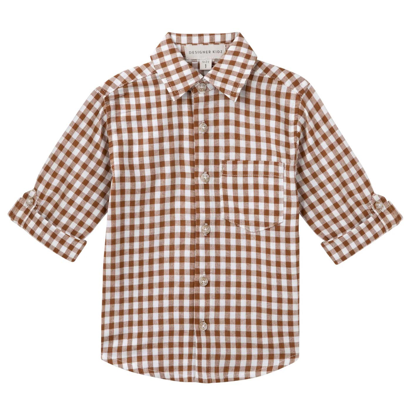 Designer Kidz -  - OLIVER L/S BUTTON SHIRT - COCOA GINGHAM