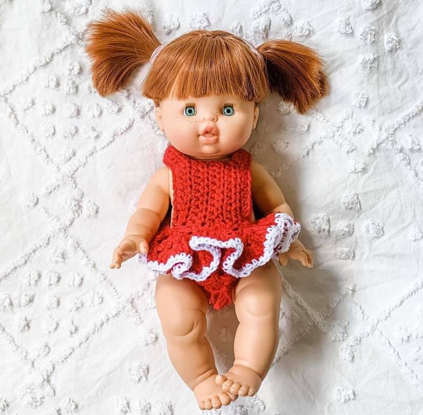 Paola Reina -, Minikane, Miniland Doll Clothes - Crochet set - Red / White / Red & White