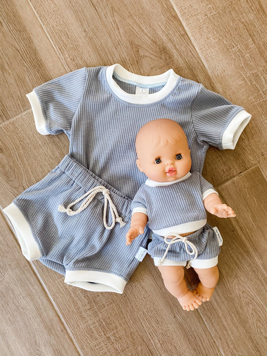 Dusty Blue Ribbed Set - Dolls