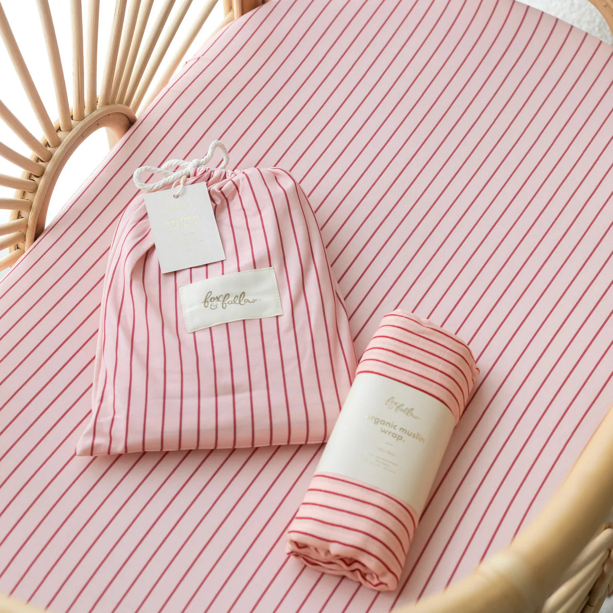 Strawberry Stripe Organic Fitted Cot Sheet