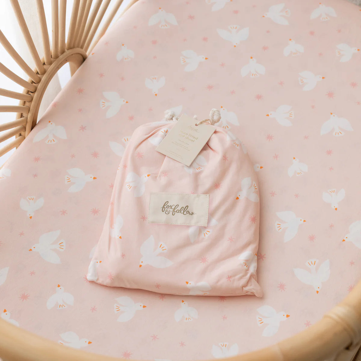 Pink Doves Organic Fitted Cot Sheet