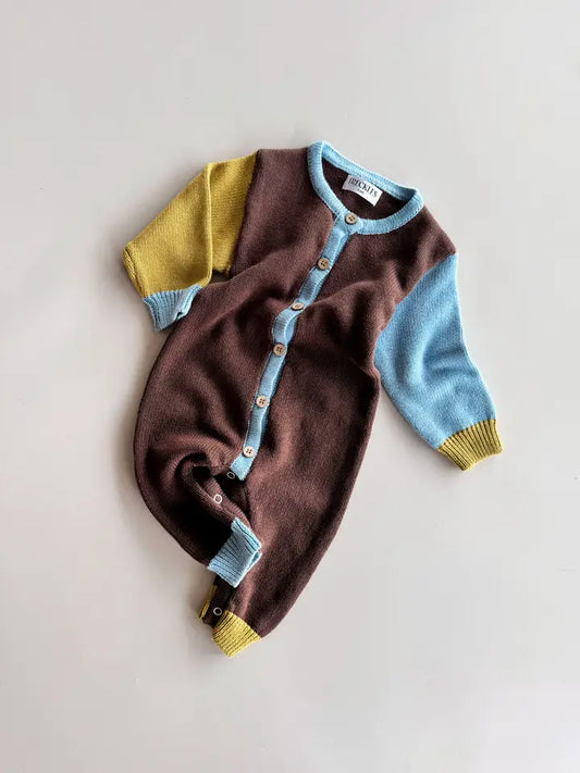 Cotton Knit Romper | Brown/Blue/Green