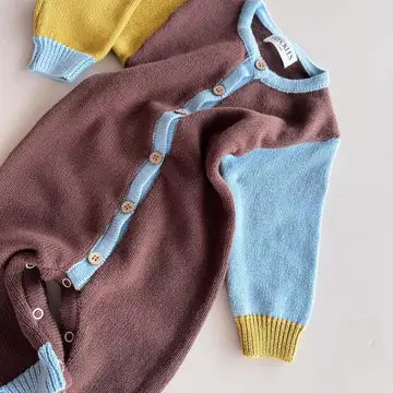 Cotton Knit Romper | Brown/Blue/Green