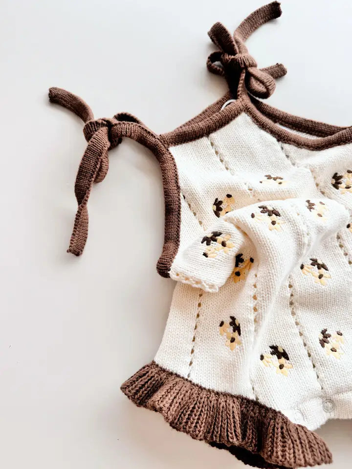 Bloom Pointelle Tie Romper | Chocolate