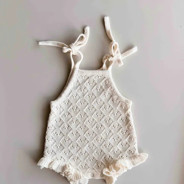 Mila Pointelle Tie Romper | Snow
