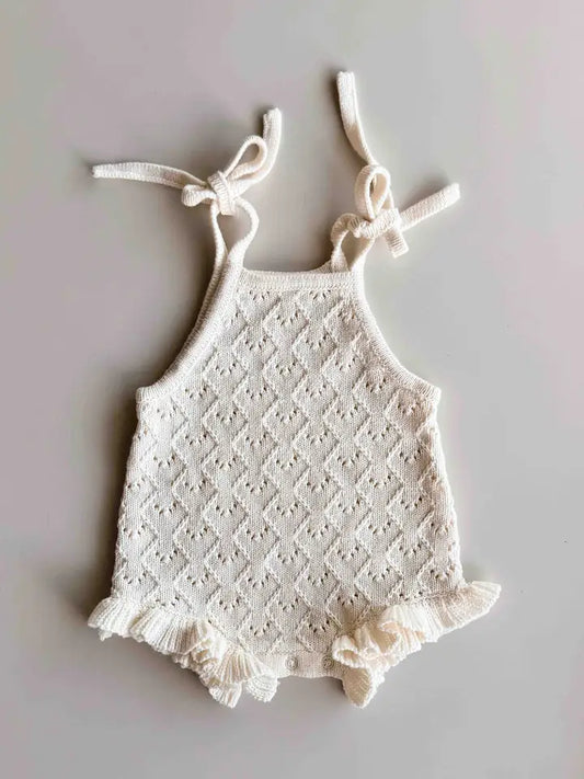 Mila Pointelle Tie Romper | Snow