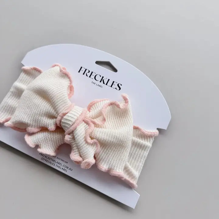 Knit Frill Baby Headband | Snow/Sweetpea