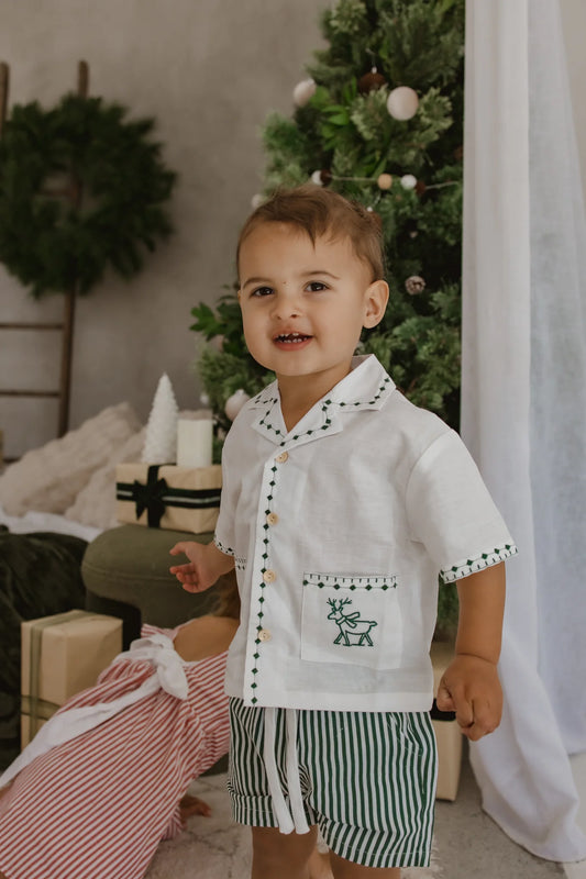 Embroidered Christmas Button Down Green