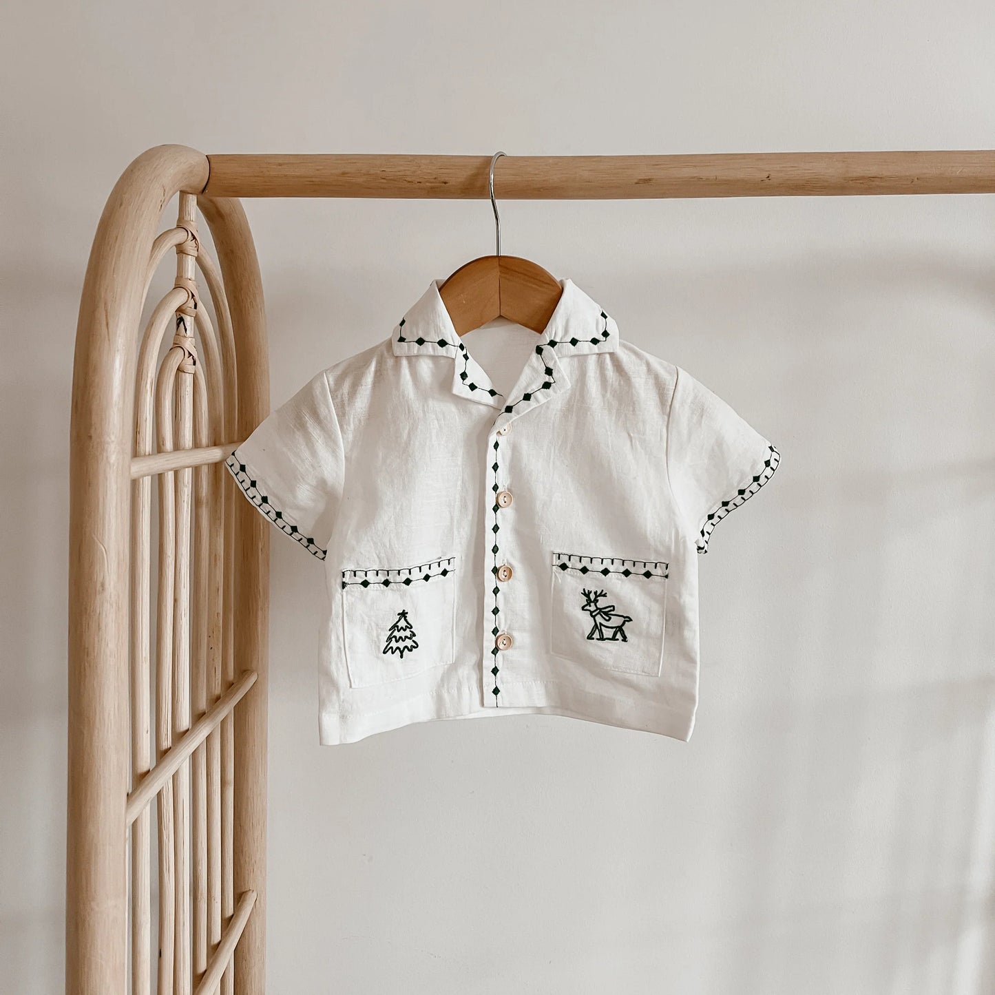 Embroidered Christmas Button Down Green