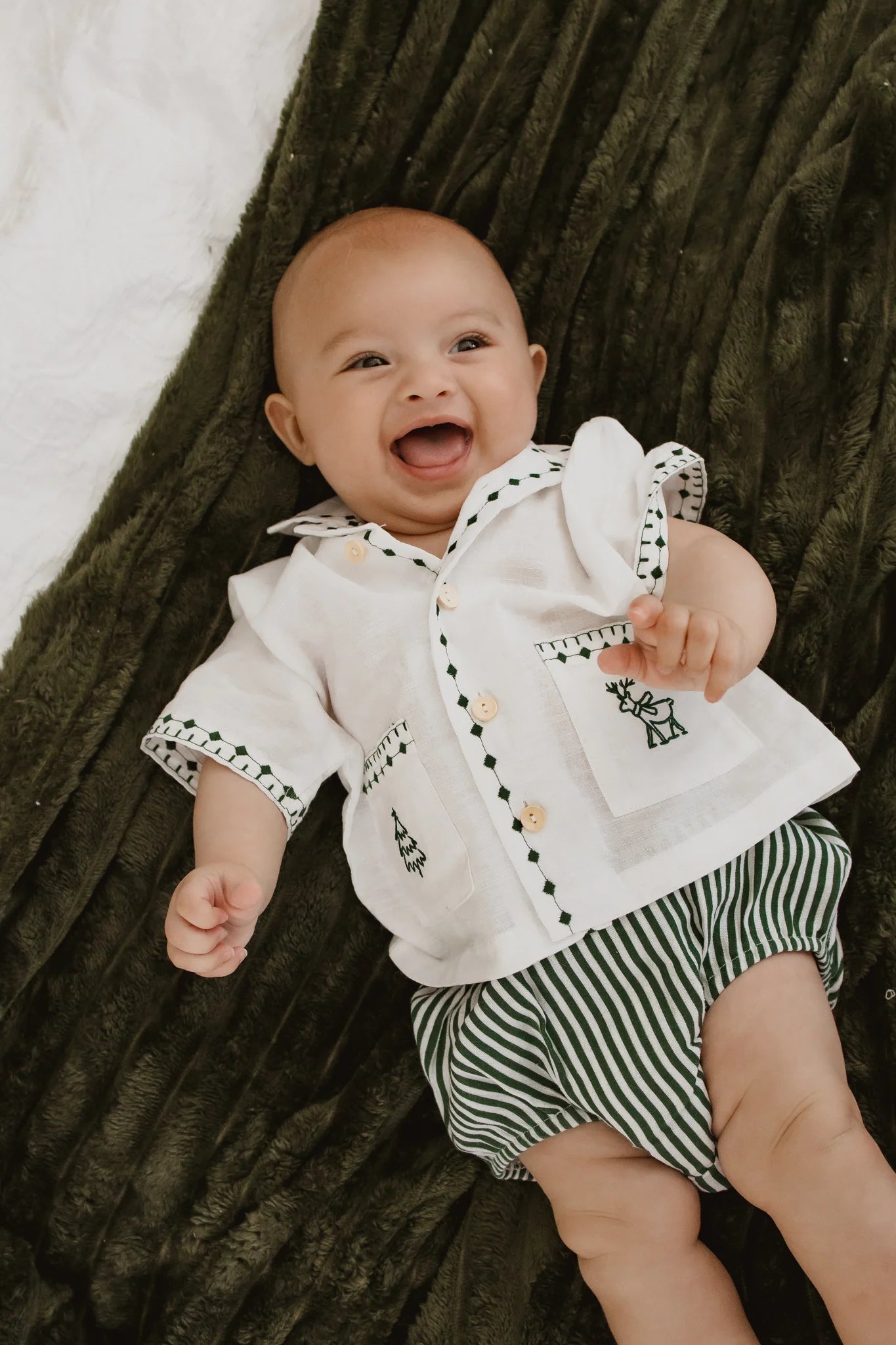Embroidered Christmas Button Down Green