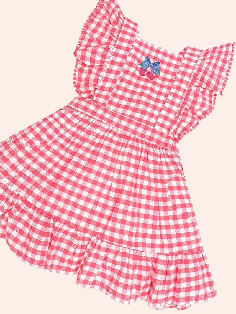 CHERRY BOW GINGHAM PINAFORE