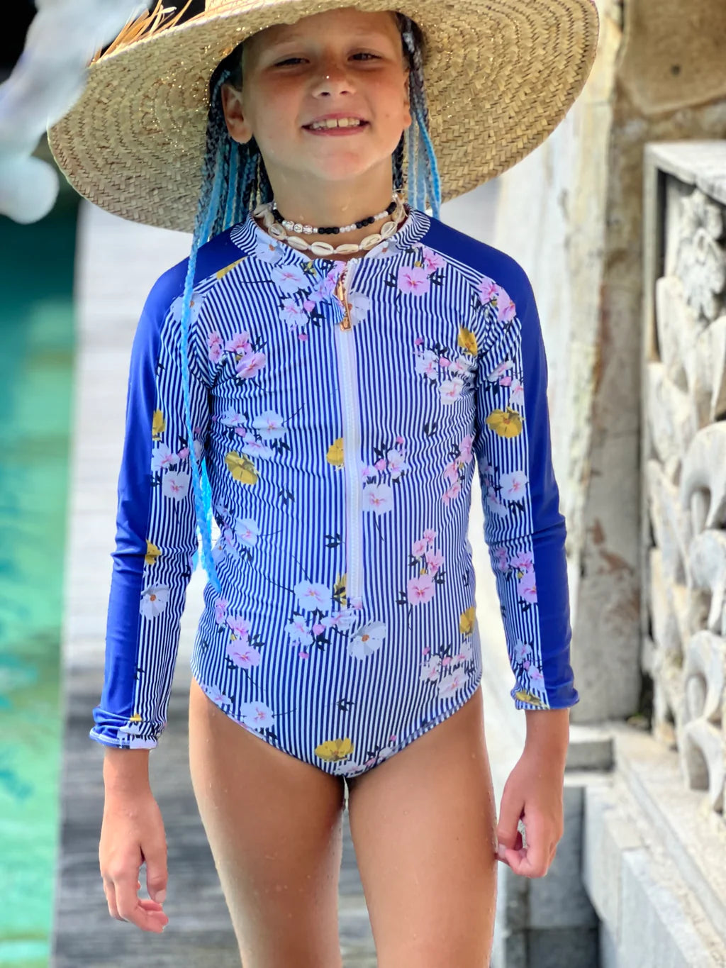 Falling Pansy Reversible LS Swimsuit