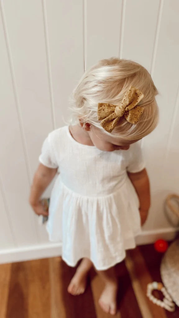 Mae & Rae - Mustard Broderie Bow Headband