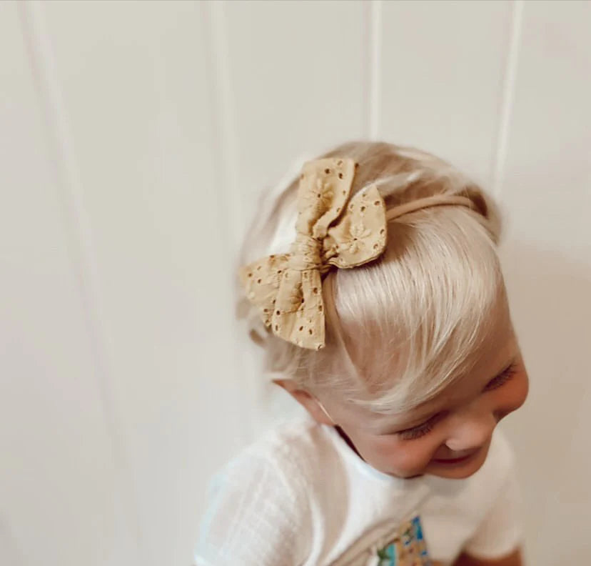 Mae & Rae - Mustard Broderie Bow Headband