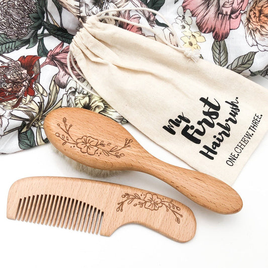 One Chew Three - Wooden Baby Hairbrush and Comb set