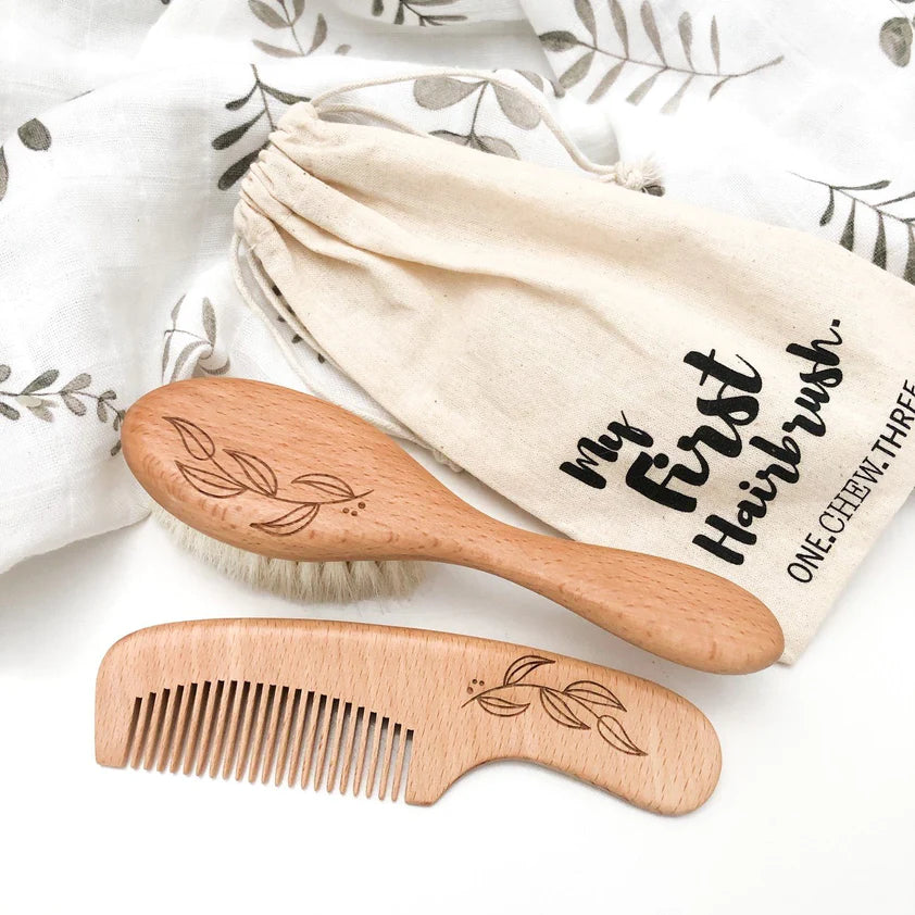 One Chew Three - Wooden Baby Hairbrush and Comb set