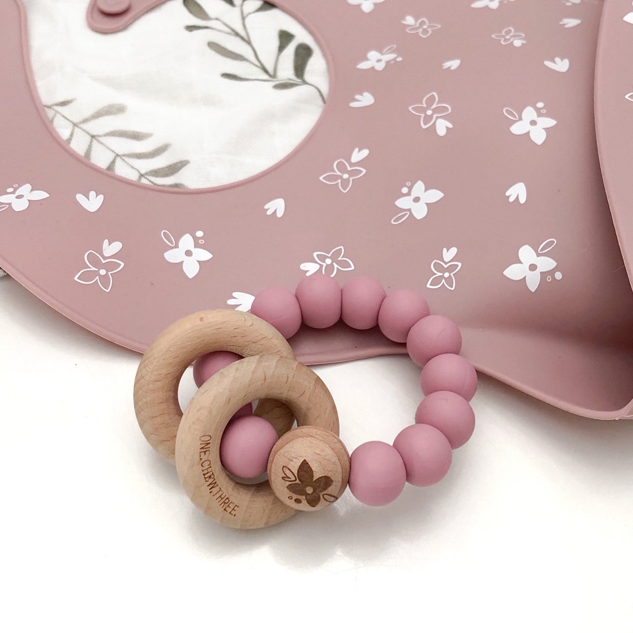 One Chew Three - ELEMENTS Silicone and Beech Wood Rattle Teether