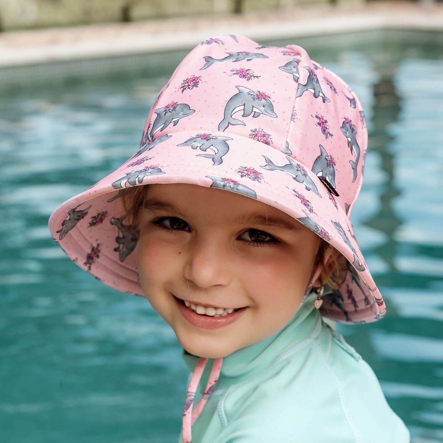 Ponytail Swim Bucket Beach Hat Dolphin