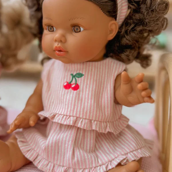 Dolls Vintage Pink & Ivory Frilled Three-Piece Set with Cherry 🍒 Embroidery