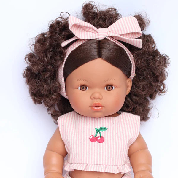 Dolls Vintage Pink & Ivory Frilled Three-Piece Set with Cherry 🍒 Embroidery