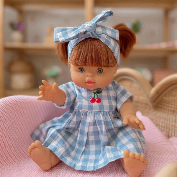 Dolls Sky Blue Cherry Gingham🍒 Chloe dress + Bow