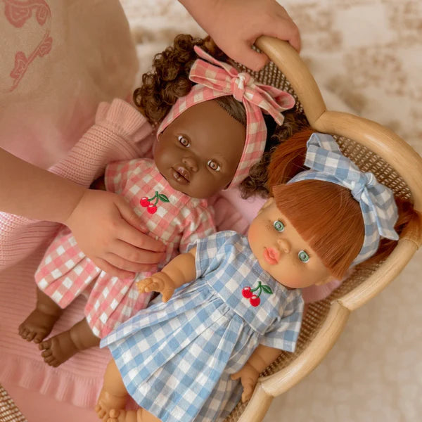 Dolls Sky Blue Cherry Gingham🍒 Chloe dress + Bow