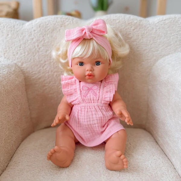 Petal pink dolls bow dress headwrap and Bloomers - 3 pce set