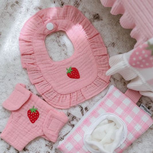 Strawberry Frilled Bib & Diaper Doll Set