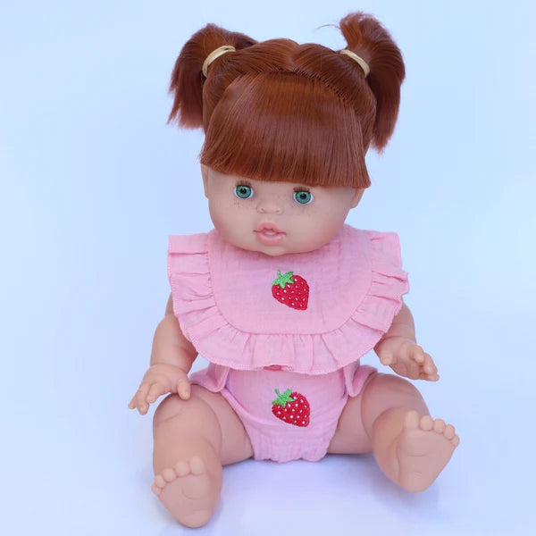 Strawberry Frilled Bib & Diaper Doll Set