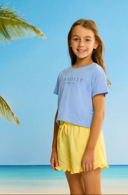 Cotton Embroidery Crop Tee Sky Blue