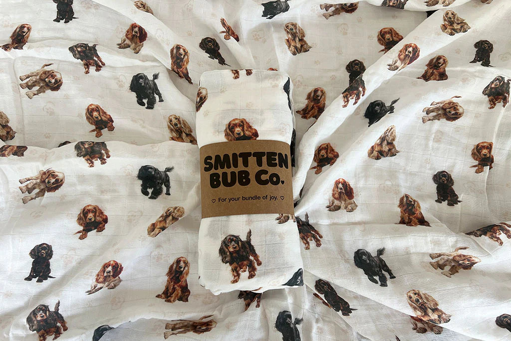 Smitten Bub Co - Cocker Spaniel Bamboo Cotton Muslin Wrap