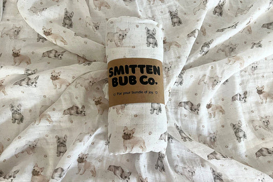 Smitten Bub Co - French Bulldog Bamboo Cotton Muslin Wrap